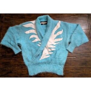 RARE Vtg Angora FLAME Sweater L Paris Designer Lamb Leather Y2K Gorpcore Goth